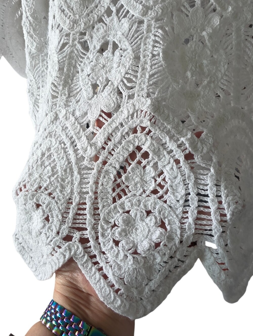 Solitaire White Crochet Lace Short Sleeve Top Size Large - Picture 6 of 9